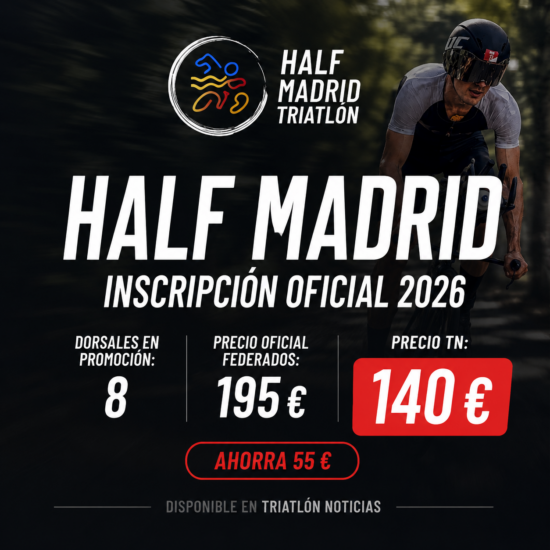 Imagen promocional de la inscripción oficial del Half Madrid Triatlón 2026 con precio especial en Triatlón Noticias
