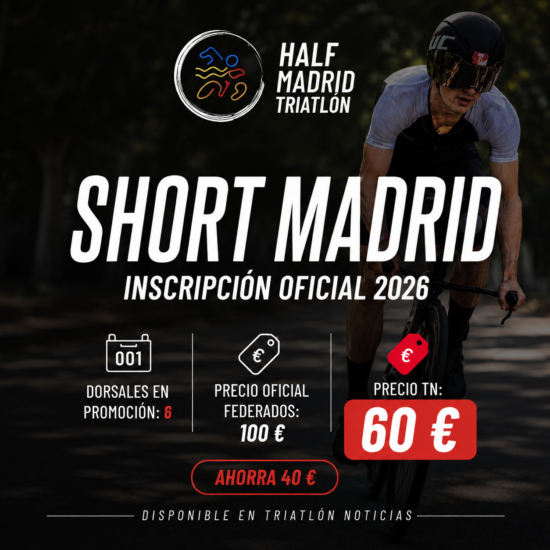 Imagen promocional de la inscripción oficial del Short Madrid Triatlón 2026 con precio especial en Triatlón Noticias